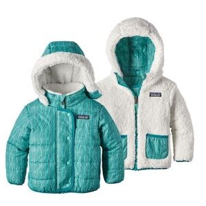 Patagonia Baby Reversible Dream Song Hoodie Jacket Teal Sz 12-18M gender neutral
